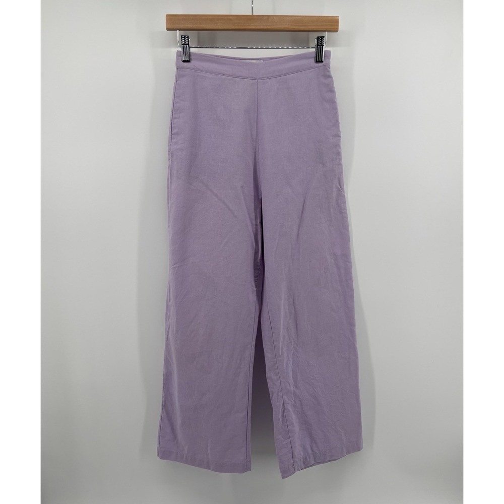 Charlie Holiday Joelle Pants Sz 2 Lilac High Rise Wide Leg Crop Linen Preppy